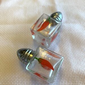 Vintage Handpainted Chili Pepper Glass Salt and Pepper Shakers